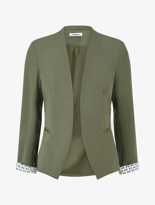 Chaqueta recta con hombreras - Caqui Verde - Bianca Salvat