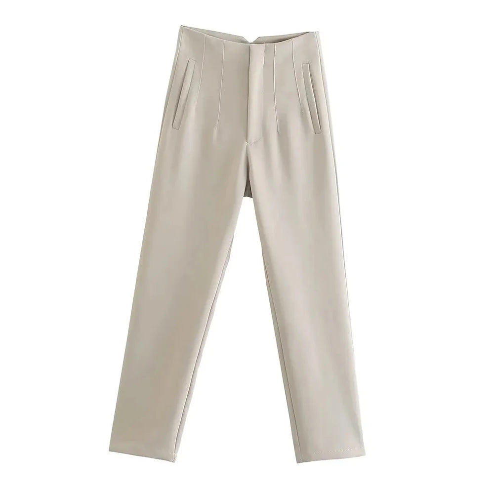High Waist Solid Pants for Women Casual Basic Ankle Trousers with Pockets Zipper Fly Office Wear Pants Pantalones Mujer