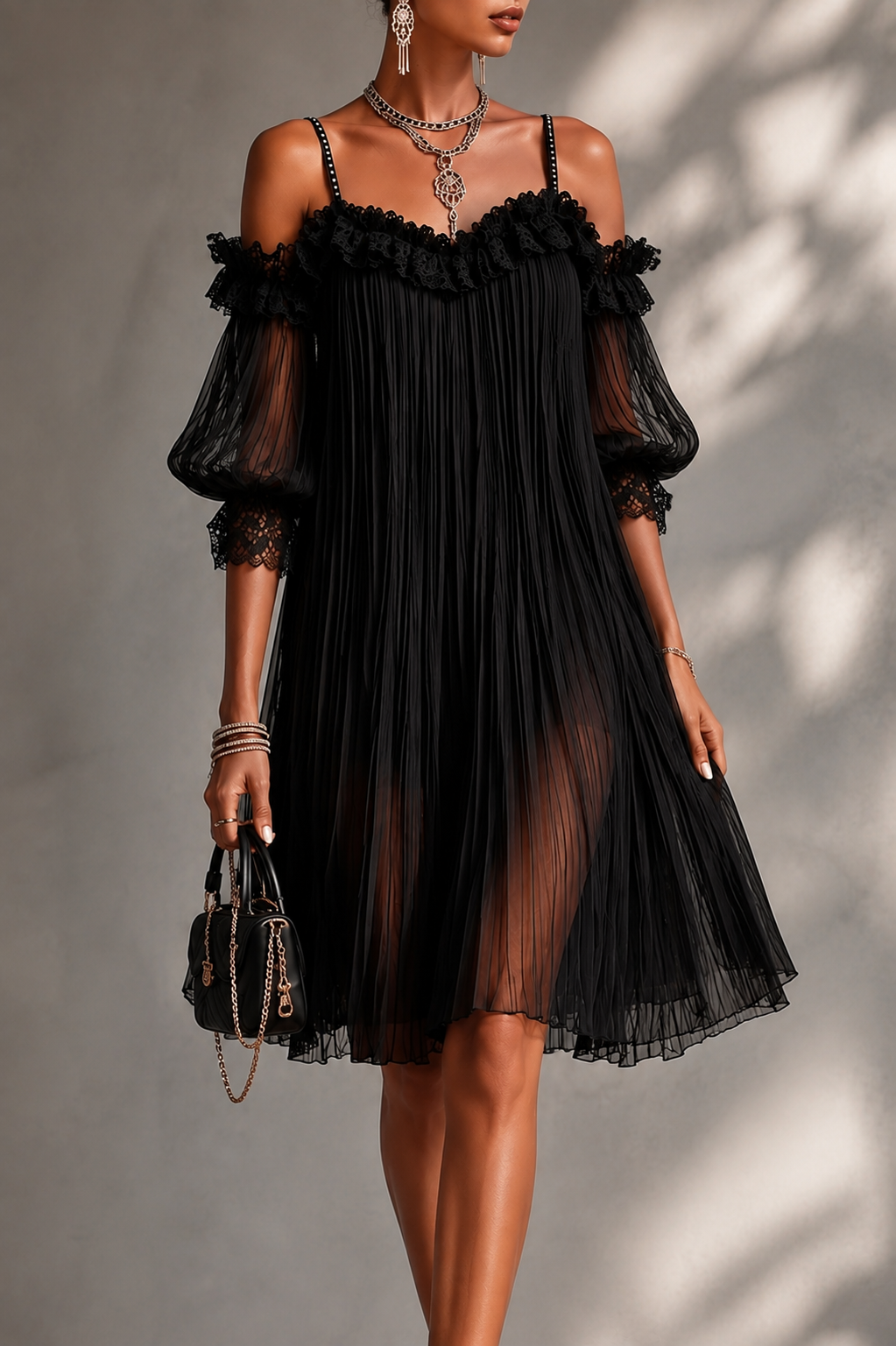Vittoria minivestido negro de muselina