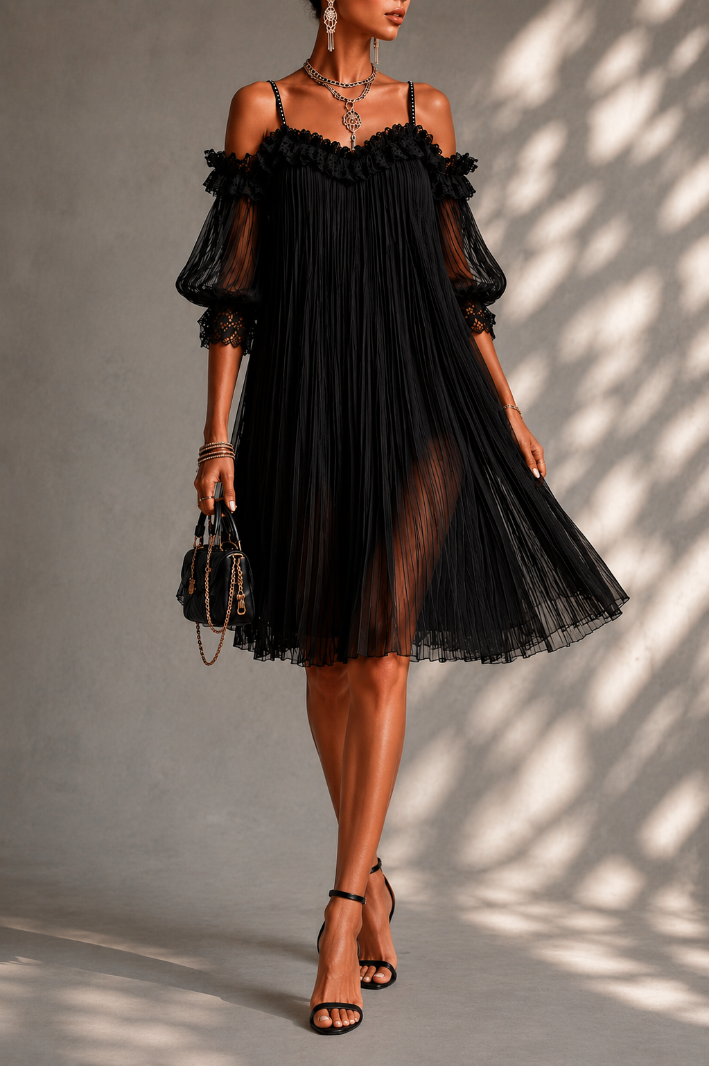 Vittoria minivestido negro de muselina