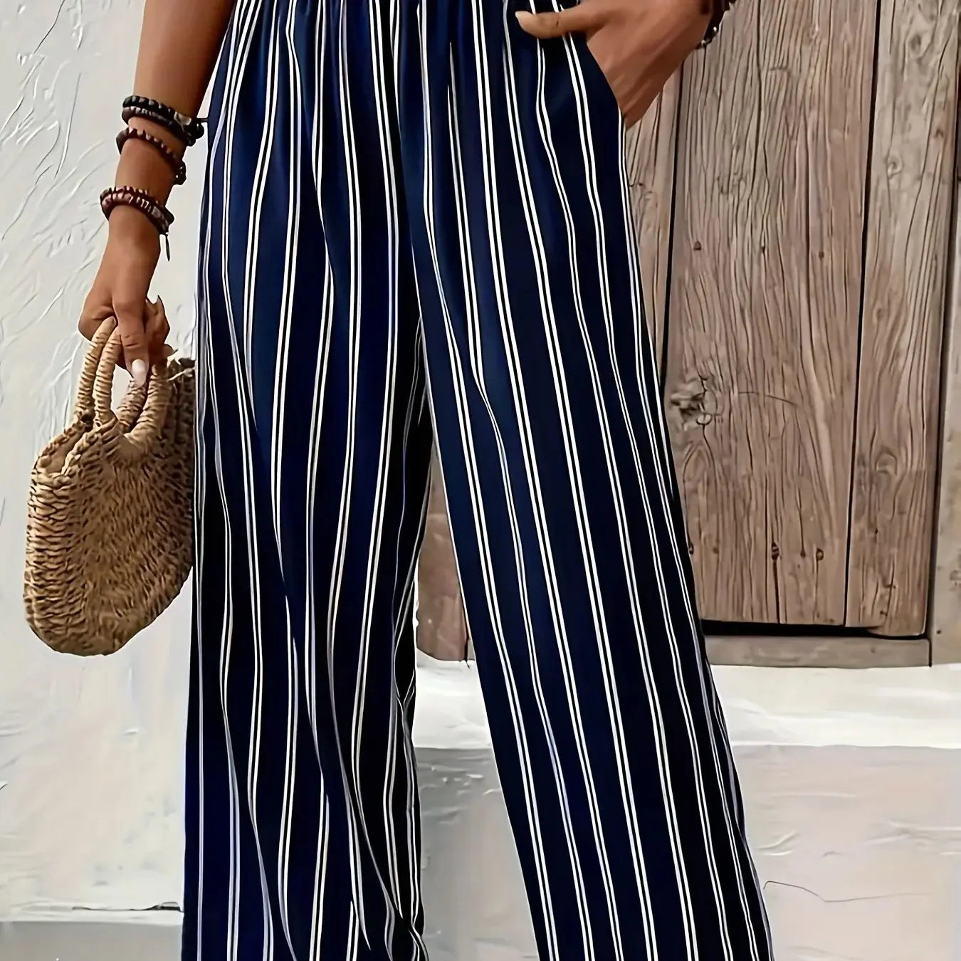 Striped Wide-Leg Pants Women Loose Casual Pants Spring and Summer New High Waist Straight-Leg Loose Pants Trousers