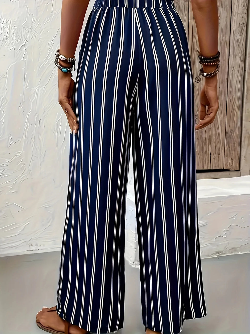 Striped Wide-Leg Pants Women Loose Casual Pants Spring and Summer New High Waist Straight-Leg Loose Pants Trousers