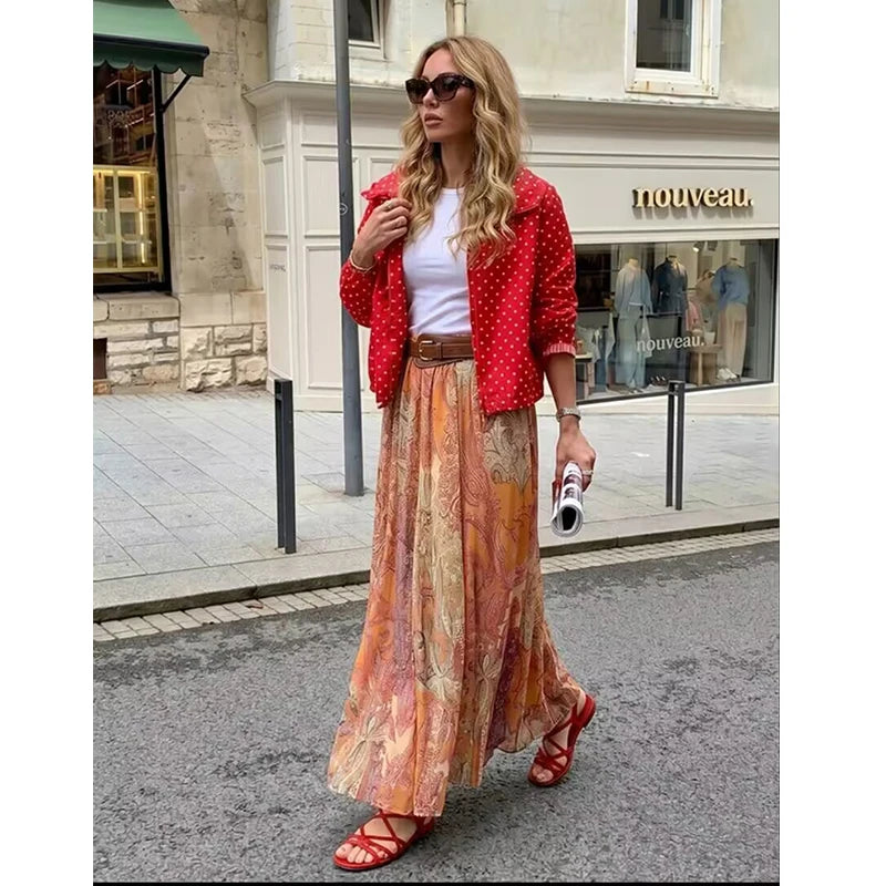 Summer New Skirts Women'S 2026 New Fashion Retro Print High Waist Skirts Chic Summer Travel Joker Holiday Women'S Skirts