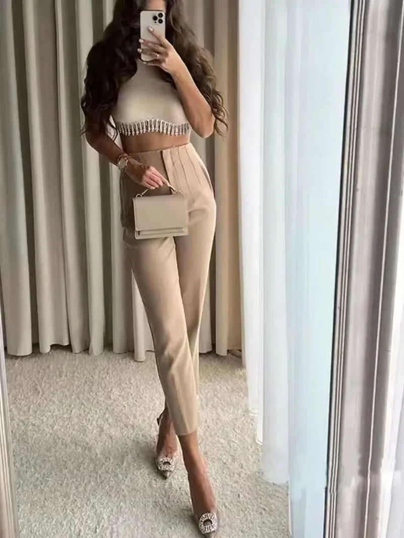 High Waist Solid Pants for Women Casual Basic Ankle Trousers with Pockets Zipper Fly Office Wear Pants Pantalones Mujer