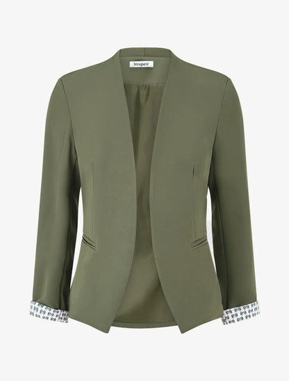 Chaqueta recta con hombreras - Caqui Verde - Bianca Salvat