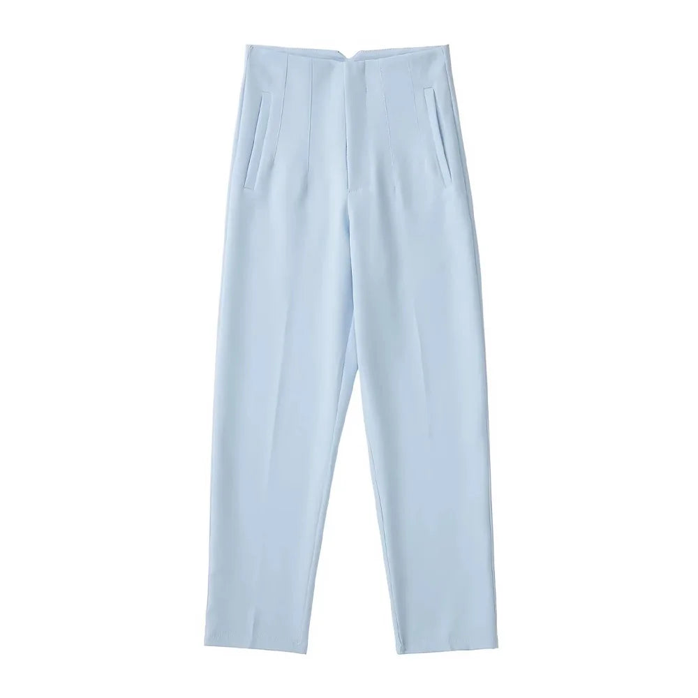 High Waist Solid Pants for Women Casual Basic Ankle Trousers with Pockets Zipper Fly Office Wear Pants Pantalones Mujer