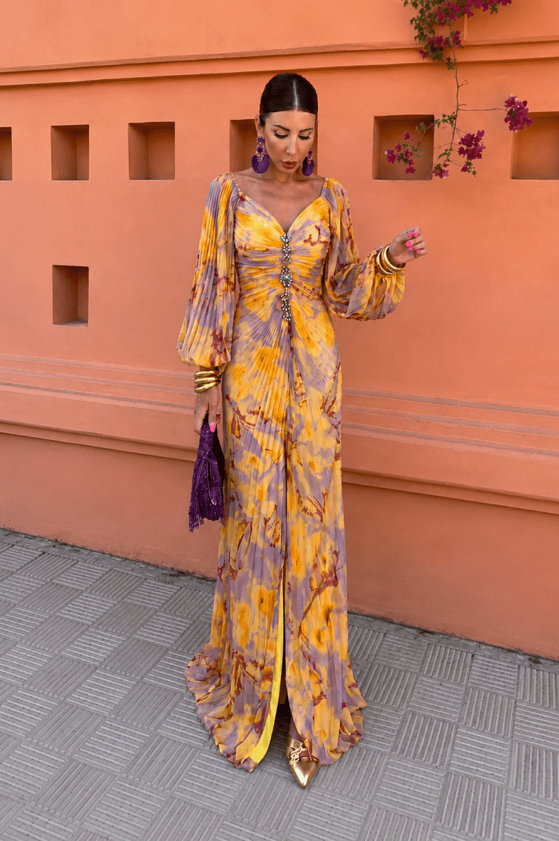 Gregoria™ | Vestido largo con estampado floral y escote pronunciado S - Bianca Salvat