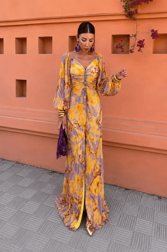 Gregoria™ | Vestido largo con estampado floral y escote pronunciado S - Bianca Salvat
