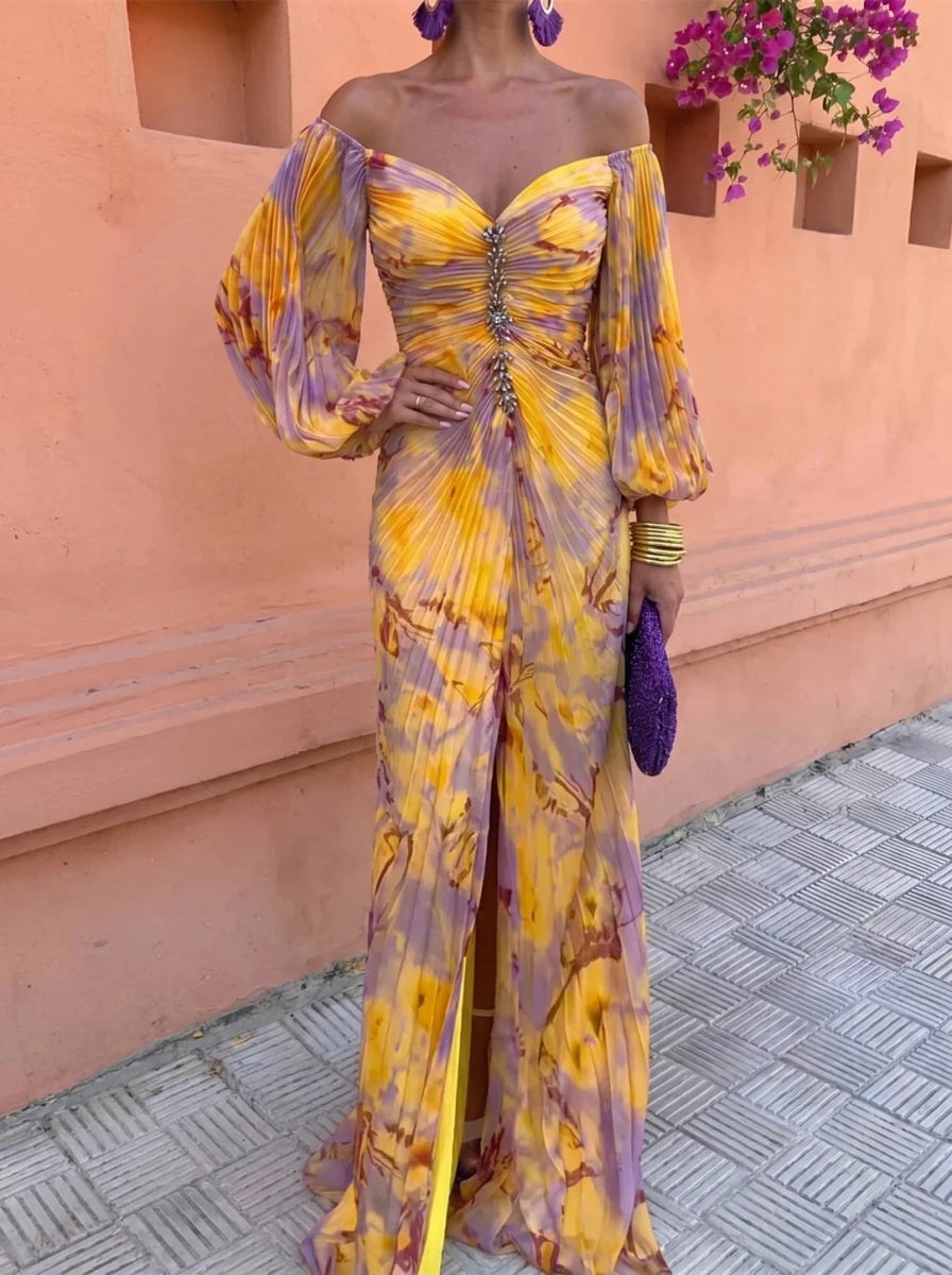 Gregoria™ | Vestido largo con estampado floral y escote pronunciado S - Bianca Salvat