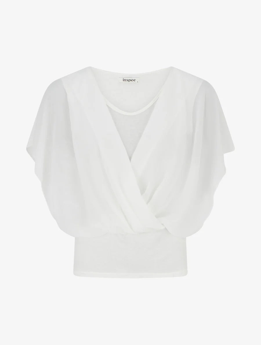 Top liso con mangas con volantes - Blanco