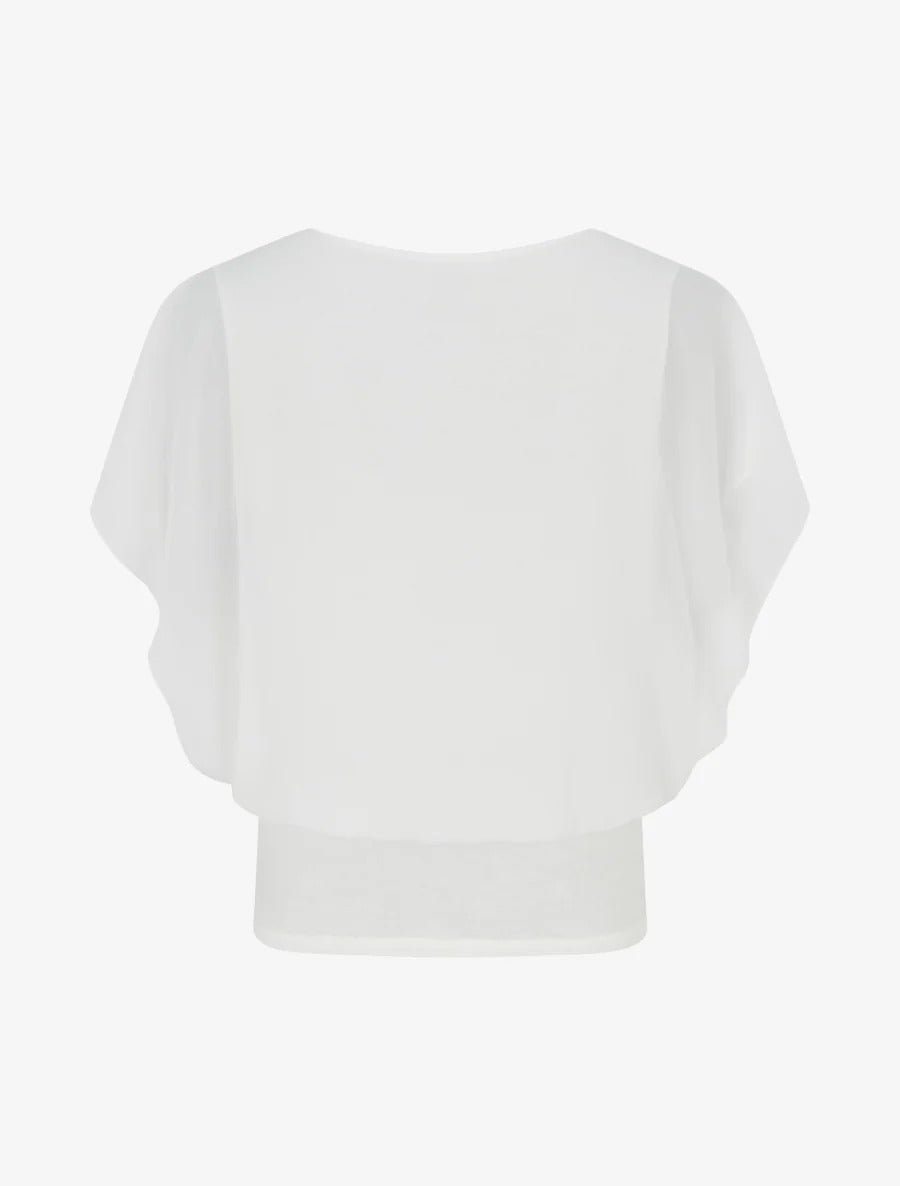 Top liso con mangas con volantes - Blanco