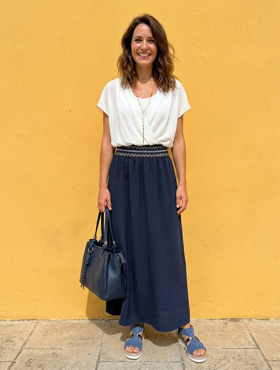 Top liso con mangas con volantes - Blanco