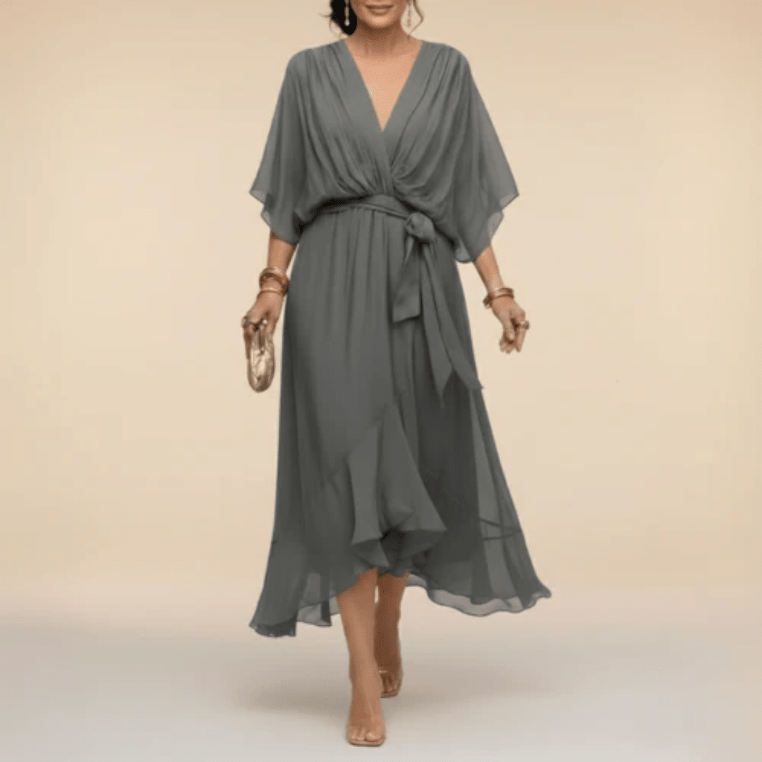 Monica - Vestido con escote en V Gris - Bianca Salvat