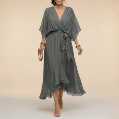 Monica - Vestido con escote en V Gris - Bianca Salvat