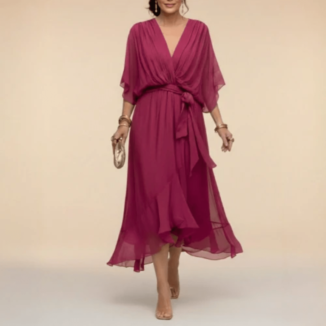 Monica - Vestido con escote en V Magenta - Bianca Salvat