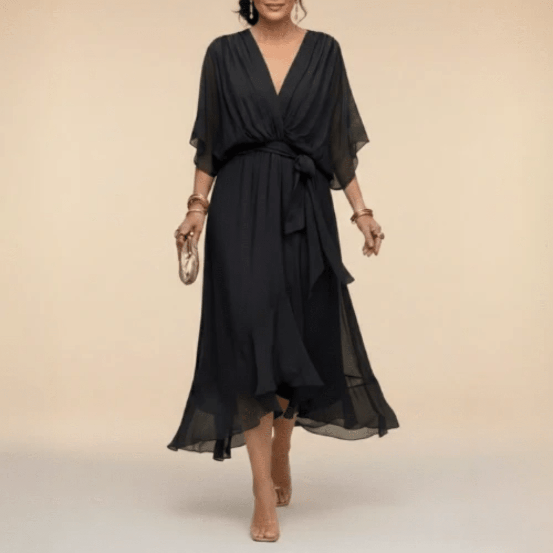 Monica - Vestido con escote en V Negro - Bianca Salvat