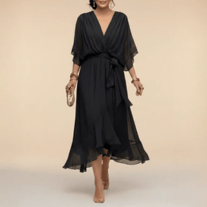 Monica - Vestido con escote en V Negro - Bianca Salvat