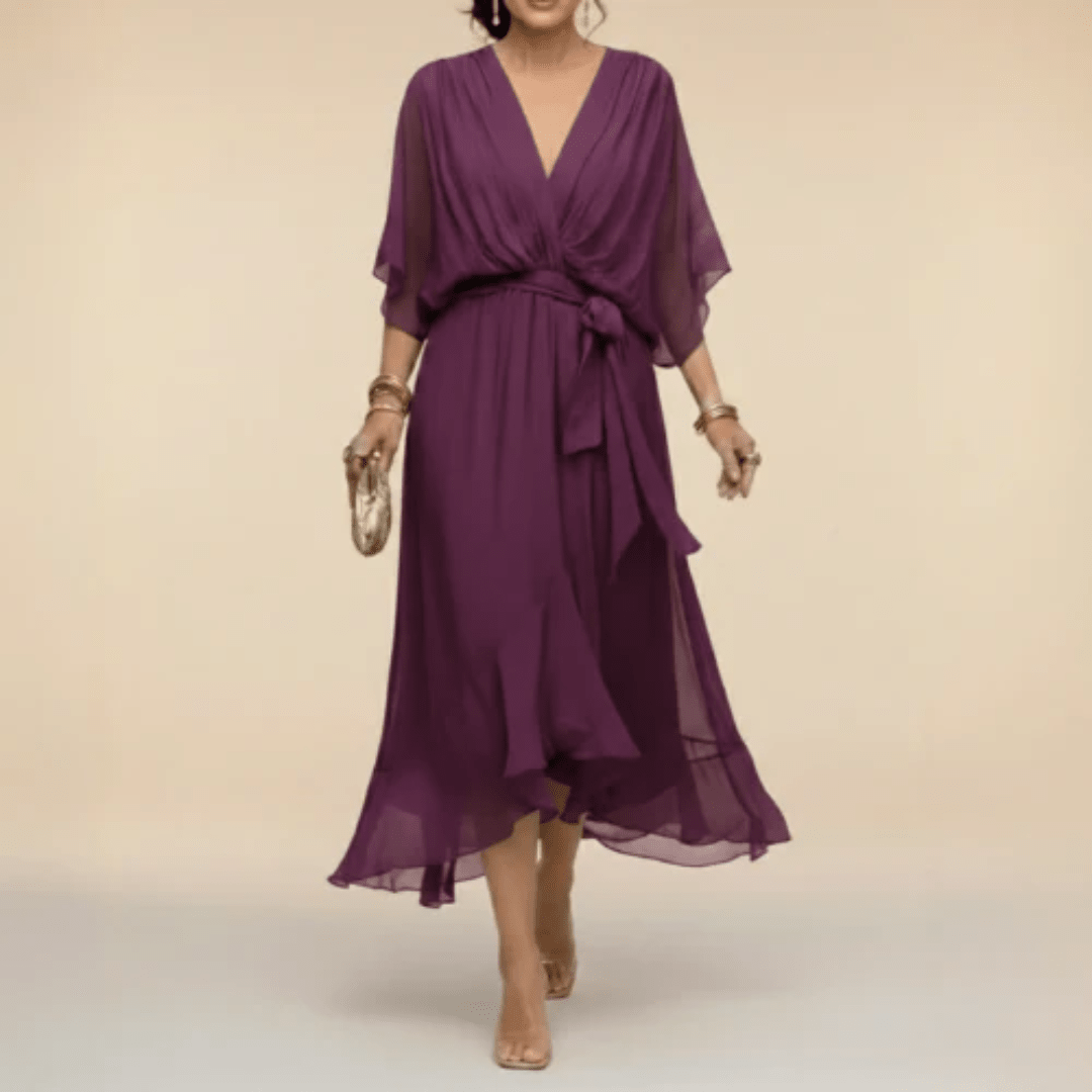 Monica - Vestido con escote en V Púrpura - Bianca Salvat