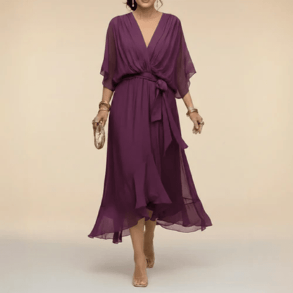Monica - Vestido con escote en V Púrpura - Bianca Salvat