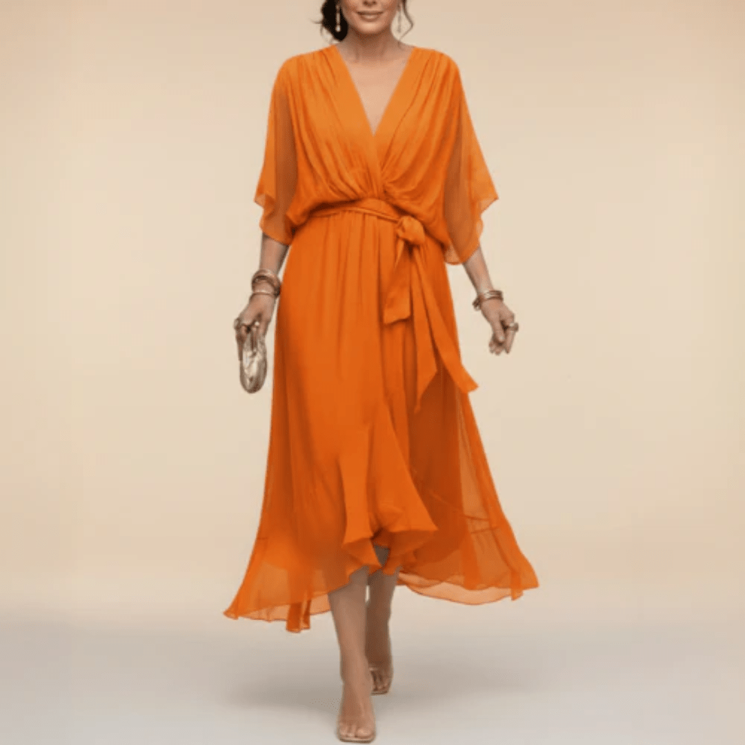 Monica - Vestido con escote en V Naranja - Bianca Salvat
