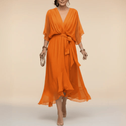 Monica - Vestido con escote en V Naranja - Bianca Salvat