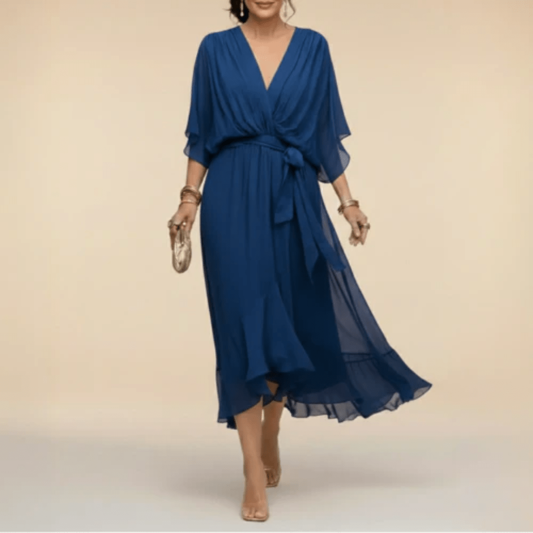 Monica - Vestido con escote en V Azul Marino - Bianca Salvat