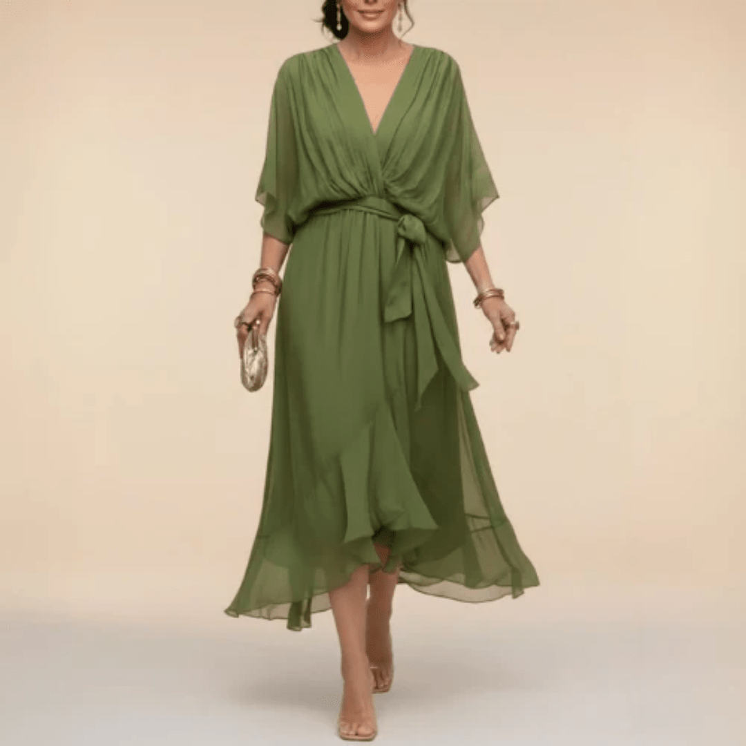 Monica - Vestido con escote en V Verde - Bianca Salvat