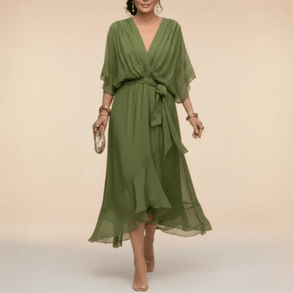 Monica - Vestido con escote en V Verde - Bianca Salvat