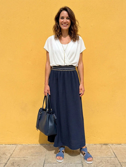 Top liso con mangas con volantes - Blanco Blanco - Bianca Salvat