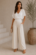 Top liso con mangas con volantes - Blanco