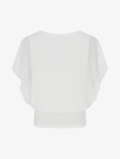 Top liso con mangas con volantes - Blanco Blanco - Bianca Salvat
