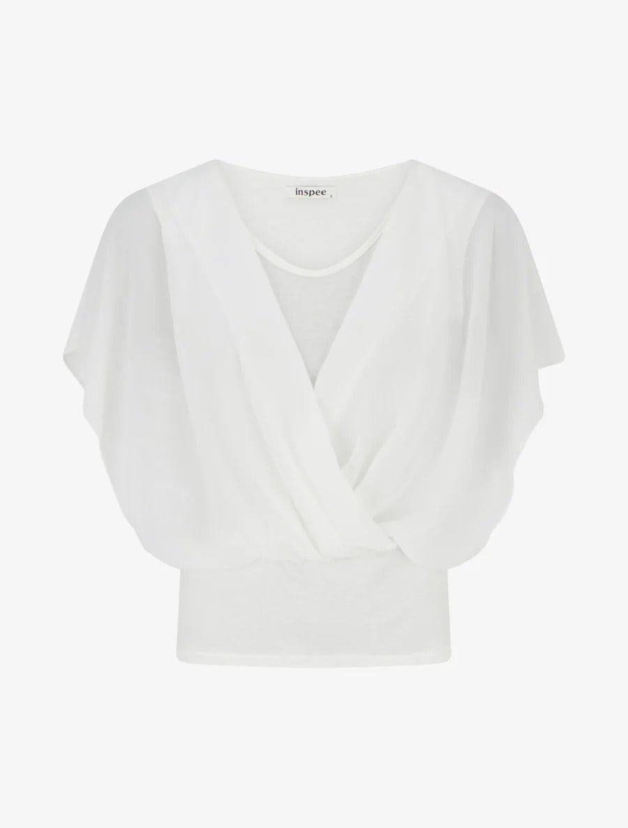 Top liso con mangas con volantes - Blanco Blanco - Bianca Salvat