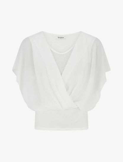 Top liso con mangas con volantes - Blanco Blanco - Bianca Salvat