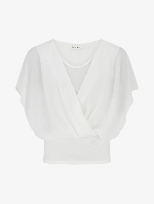 Top liso con mangas con volantes - Blanco Blanco - Bianca Salvat