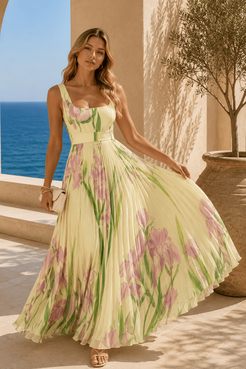Vestido Celeste Amarillo Vainilla Floral - Bianca Salvat