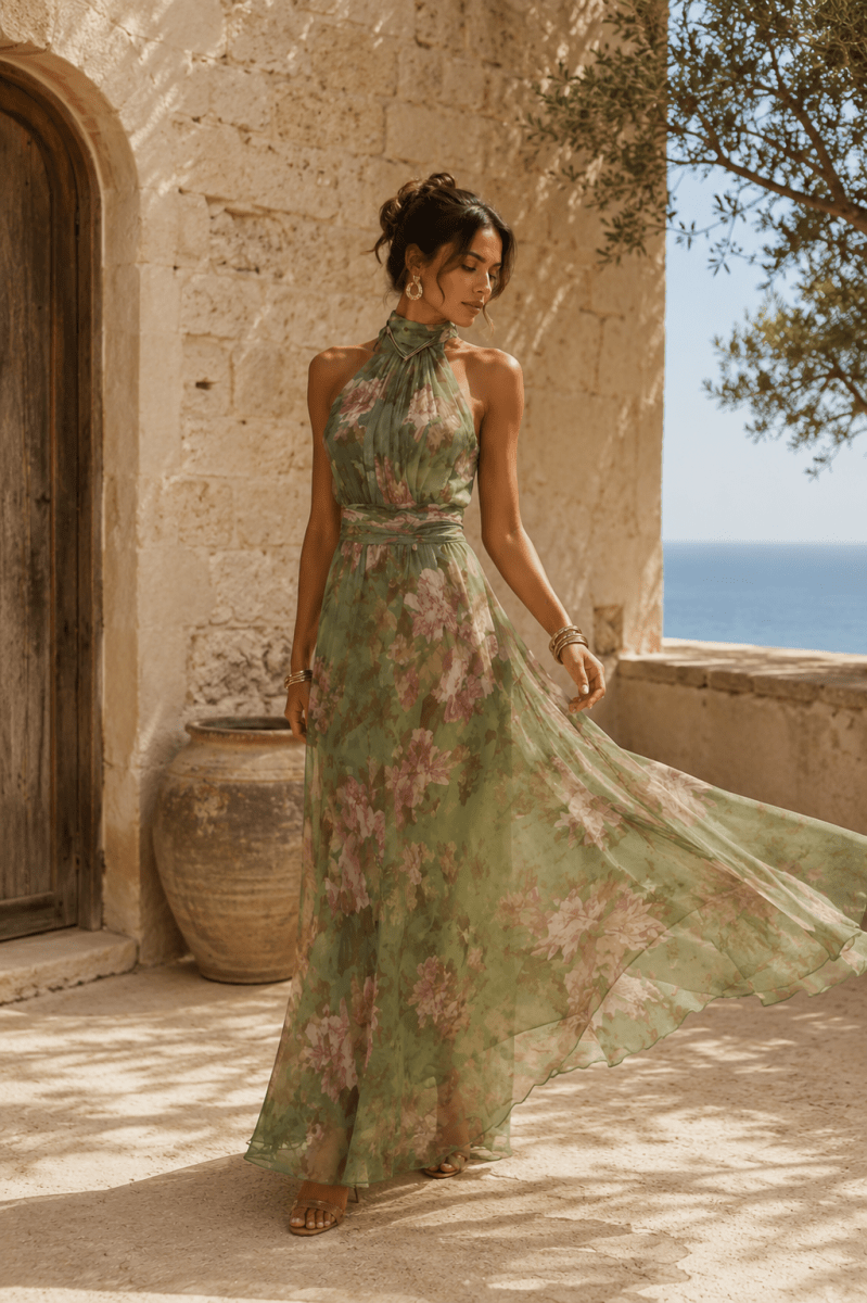 Vestido Liora Verde Oliva Floral - Bianca Salvat