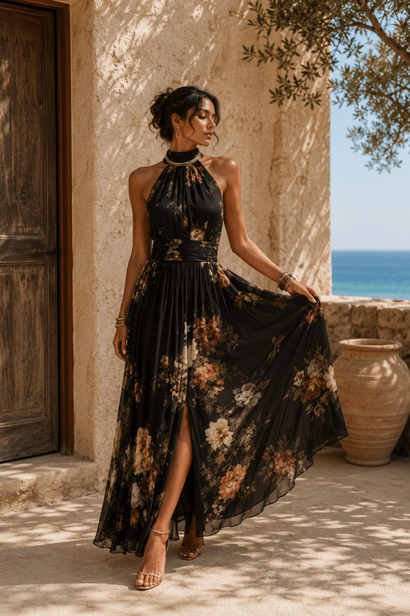 Vestido Liora Negro Floral - Bianca Salvat
